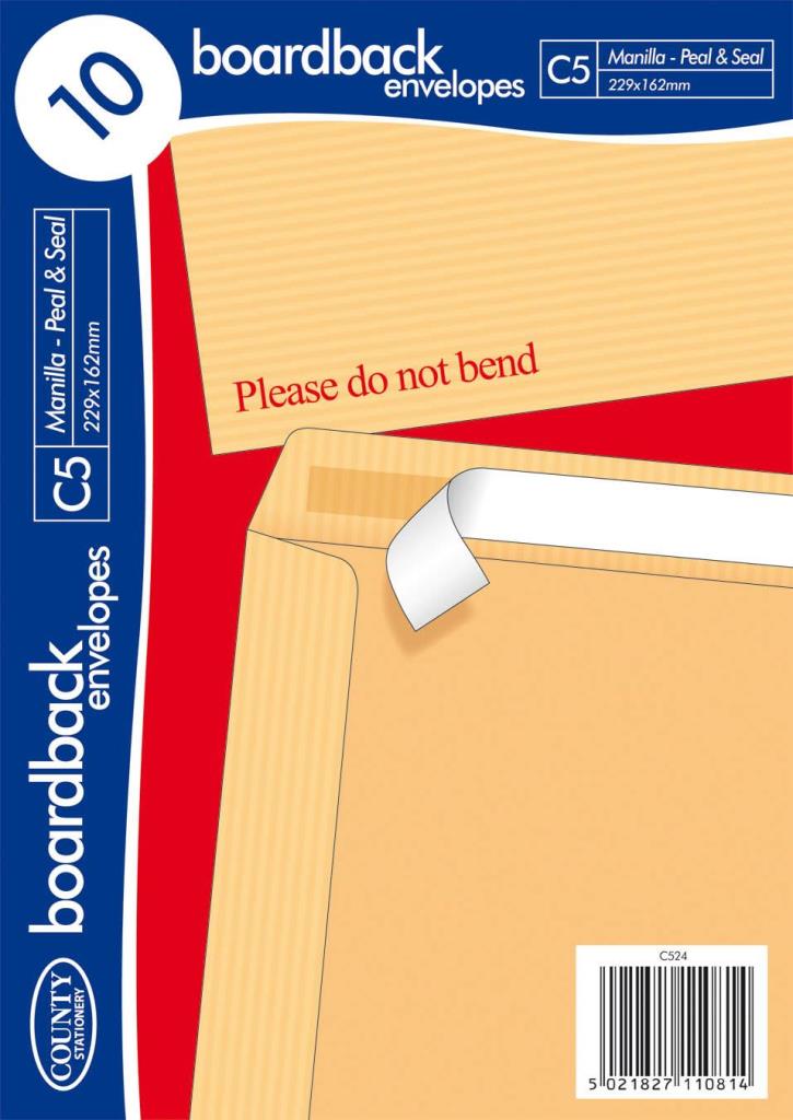 County Boardback Envelopes C5 ( 229 X 162mm ) 10 Pack - Click Image to Close