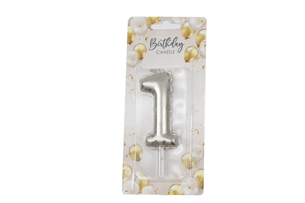 Silver Balloon Candle 6cm Number 1 - Click Image to Close