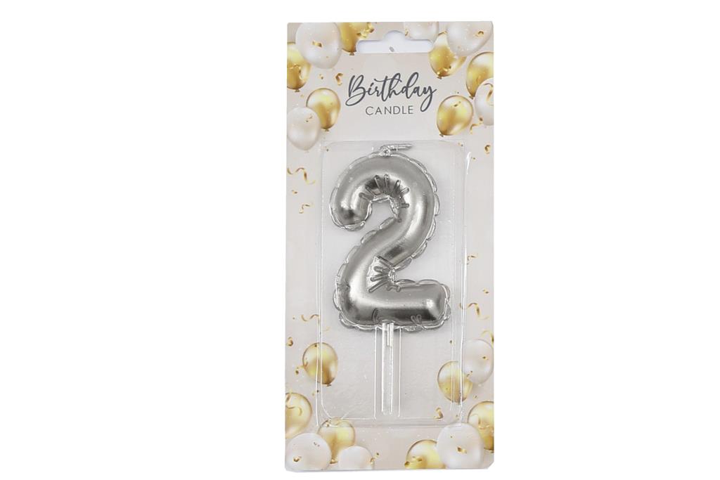 Silver Balloon Candle 6cm Number 2 - Click Image to Close
