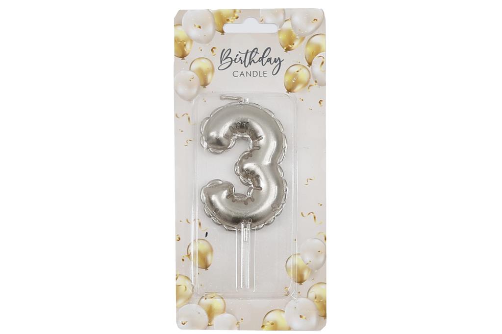 Silver Balloon Candle 6cm Number 3 - Click Image to Close