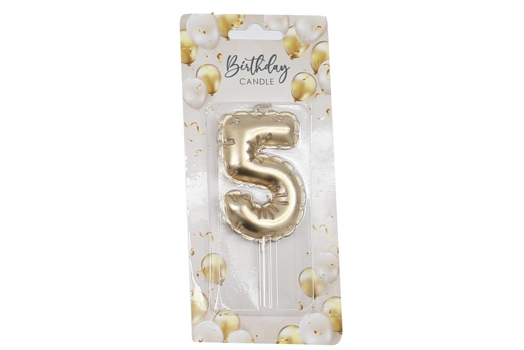 Gold Balloon Candle 6cm Number 5 - Click Image to Close