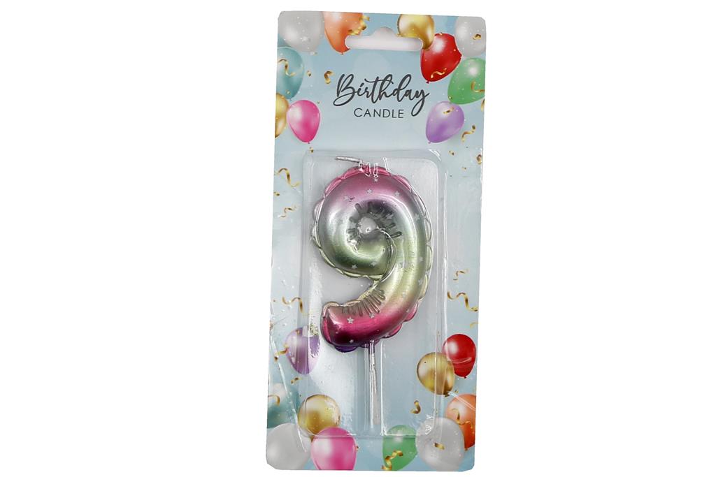 Rainbow Balloon Candle 6cm Number 9 - Click Image to Close