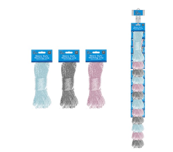 Washing Line 20m With Clip Strip - Click Image to Close