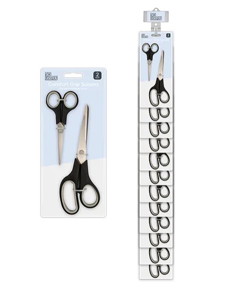 Comfort Grip Scissors 2pk With Clip Strip - Click Image to Close