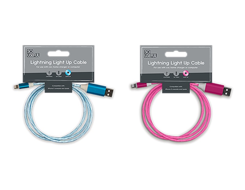Lightning Light Up Charging Cable With Clip Strip - Click Image to Close