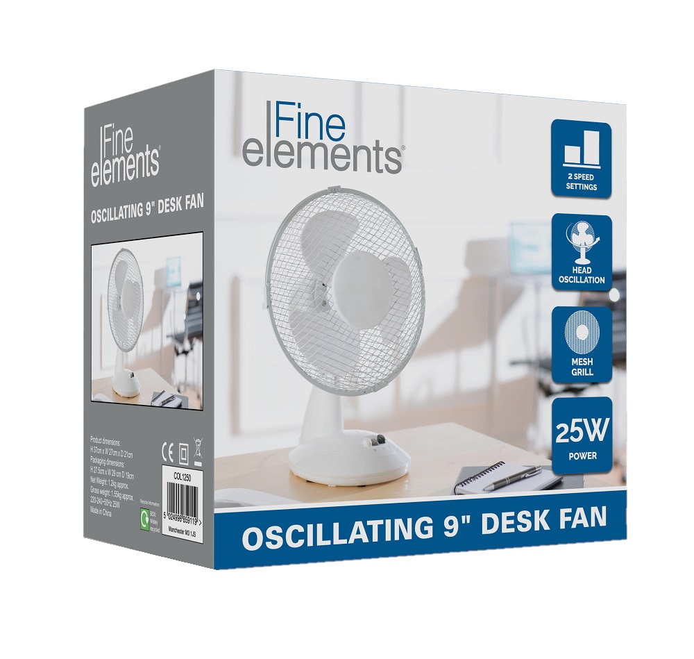 White 9 " Desk Fan Oscillating 2 Speed Settings - Click Image to Close