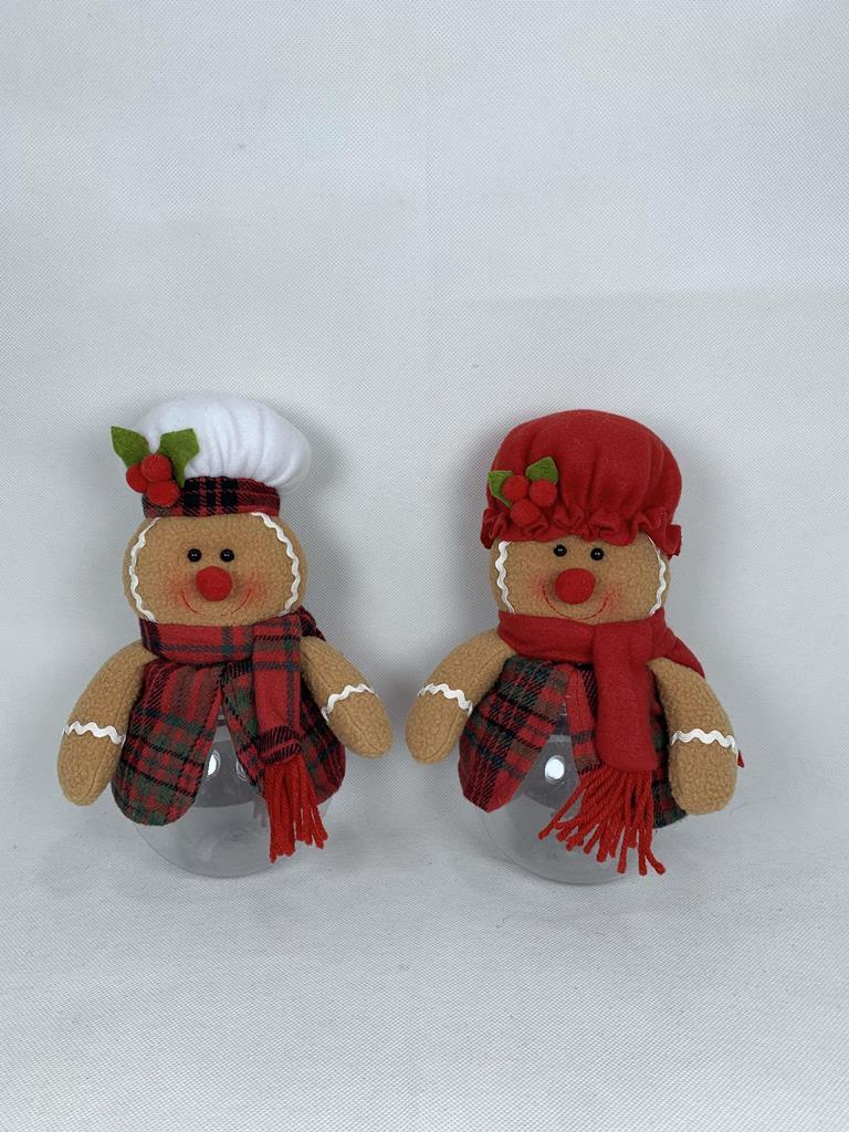 Mr / Mrs Gingerbread Christmas 10" Candy Jar - Click Image to Close