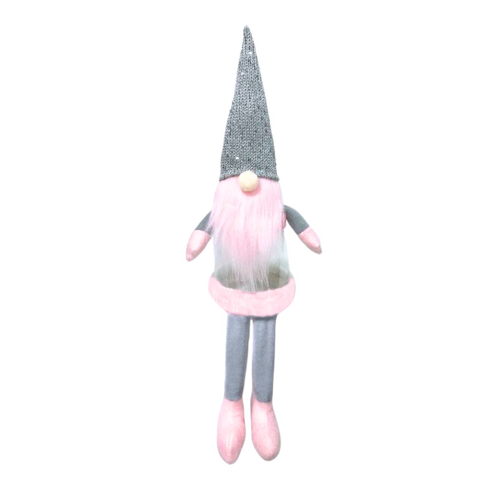 Grey / Pink 17" Gonk With Long Legs Christmas Candy Jar - Click Image to Close