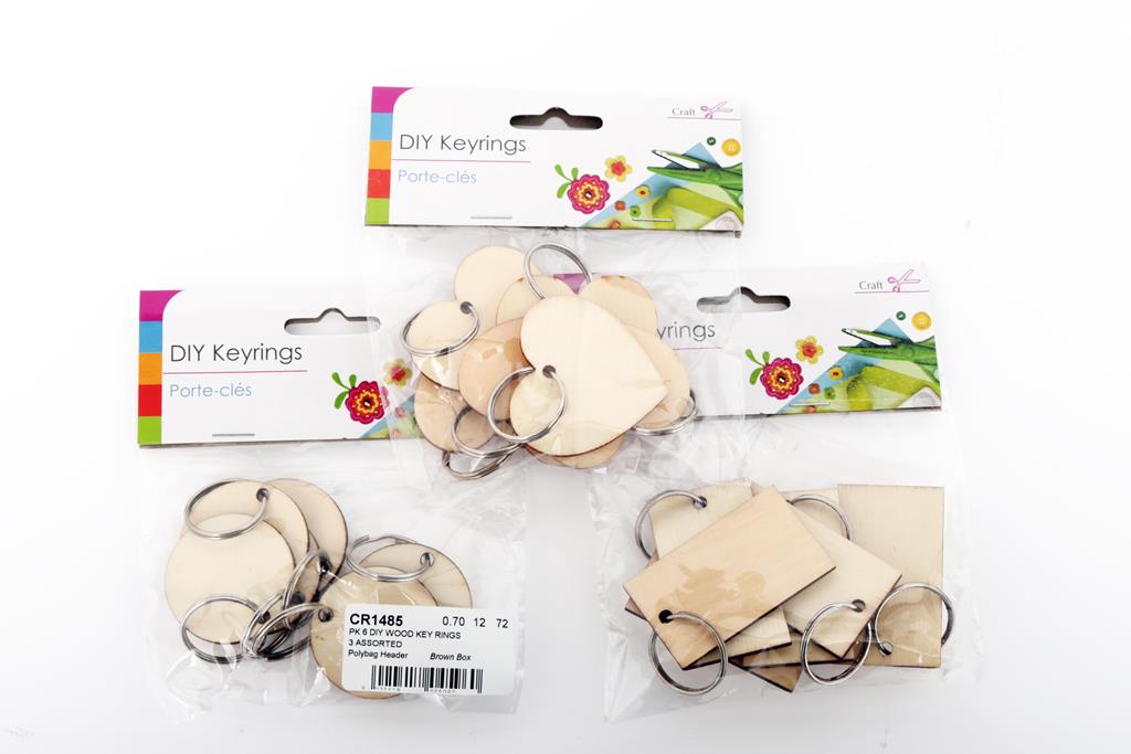 Pack 6 Diy Wood Key Rings - Click Image to Close