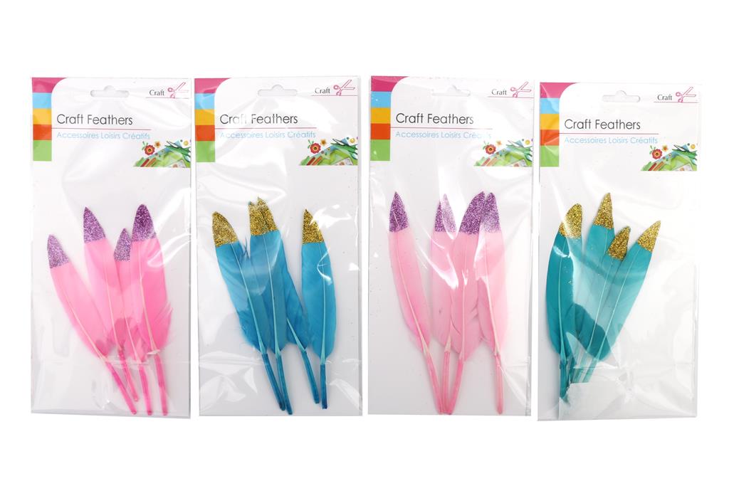 4Pc Glitter Top Craft Feathers - Click Image to Close