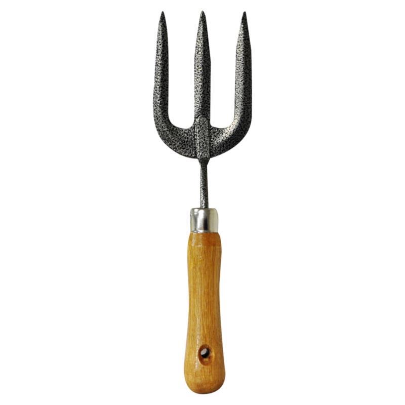 Garden Carbon Steel Wooden Handled Hand Fork - Click Image to Close