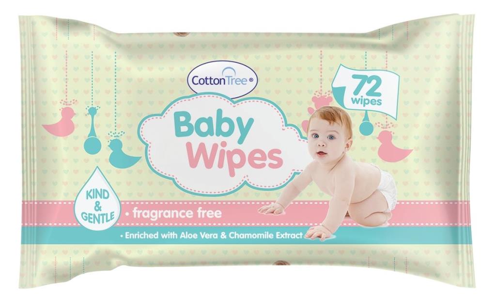 Cotton Tree Kind & Gentle Baby Wipes 72 Pack - Click Image to Close