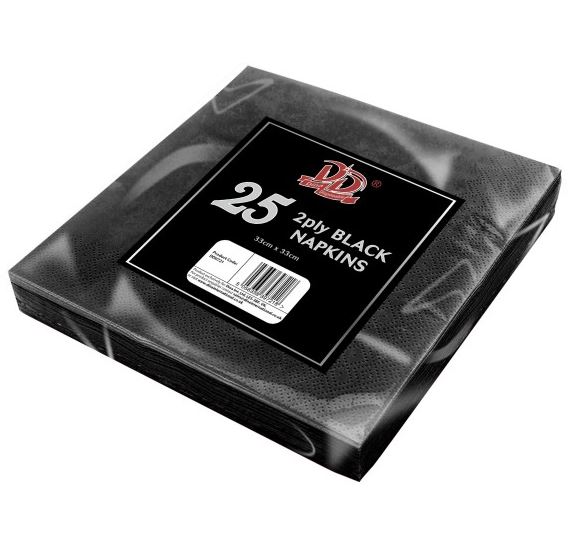 Black 33cm x 33cm Paper Napkins 25 Pack - Click Image to Close