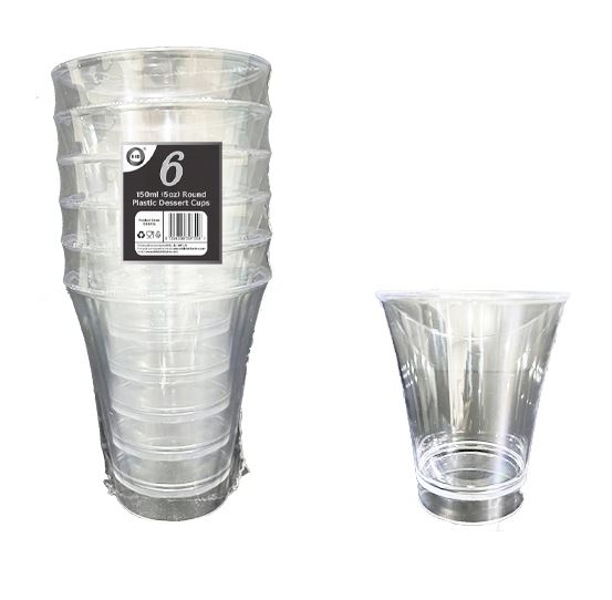 6Pc 150ml ( 5oz ) Round Plastic Dessert Cups - Click Image to Close
