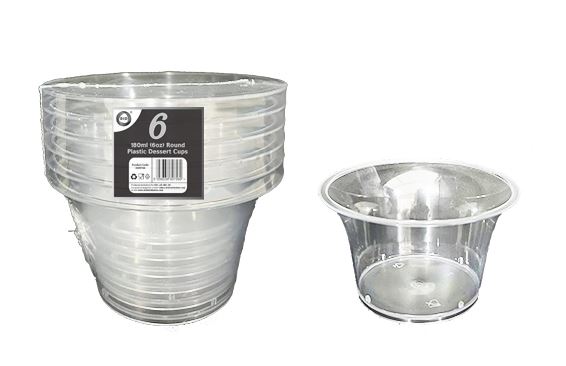 6Pc 180ml ( 6oz ) Round Plastic Dessert Cups - Click Image to Close