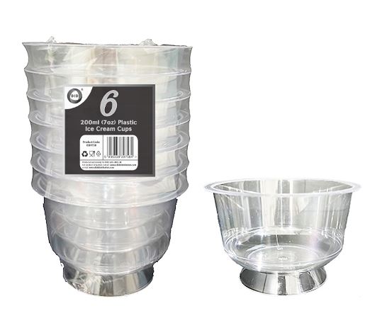 6Pc 200ml ( 7oz ) Plastic Ice Cream Cups - Click Image to Close