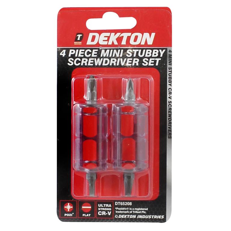 Dekton 4 Piece Mini Stubby Screwdriver Set - Click Image to Close