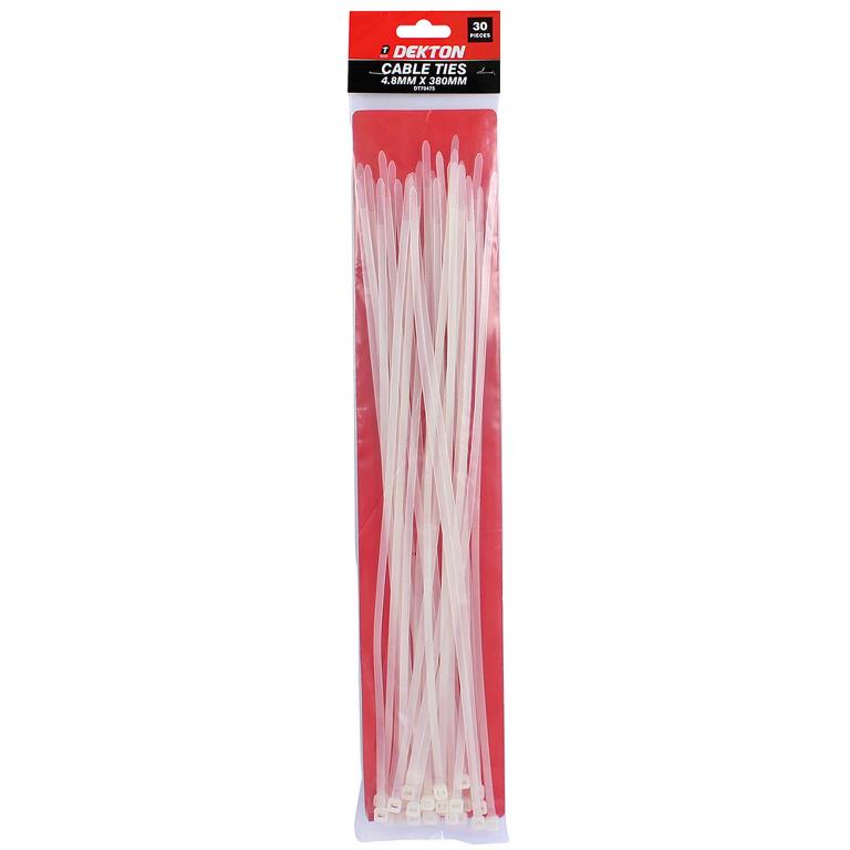 Dekton 30 Piece 4.8mm x 380mm White Cable Ties - Click Image to Close