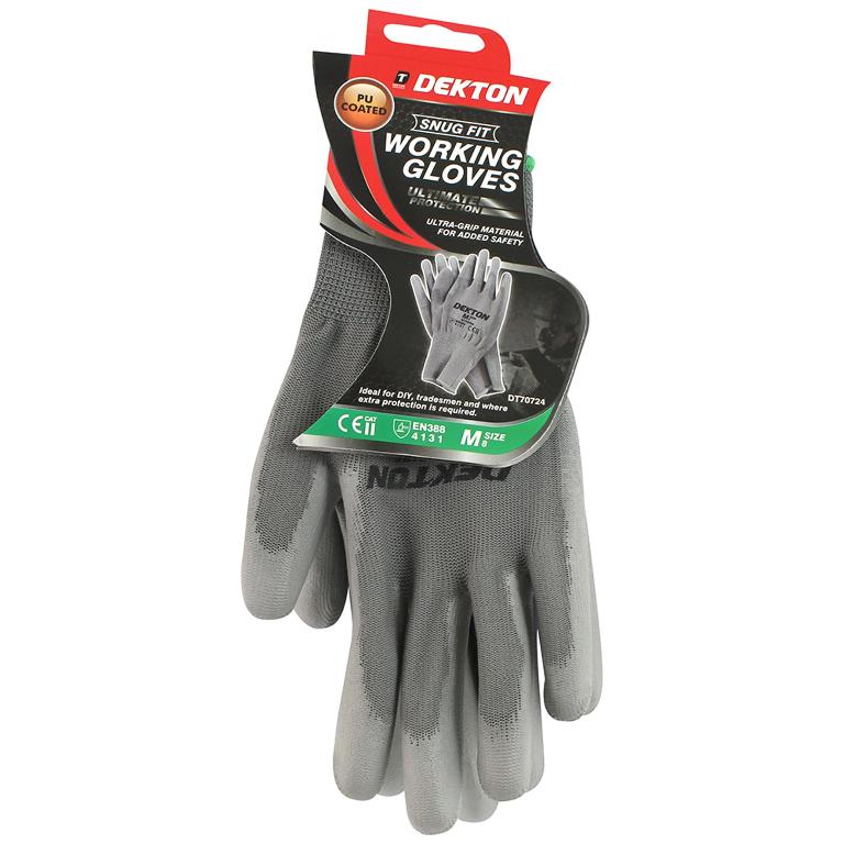 Dekton Snug Fit Grey Working Gloves Pu Coated - Click Image to Close