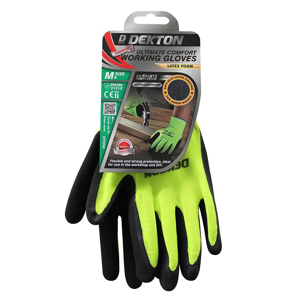 Dekton Comfort Grip Working Gloves Black Hi Viz - Click Image to Close
