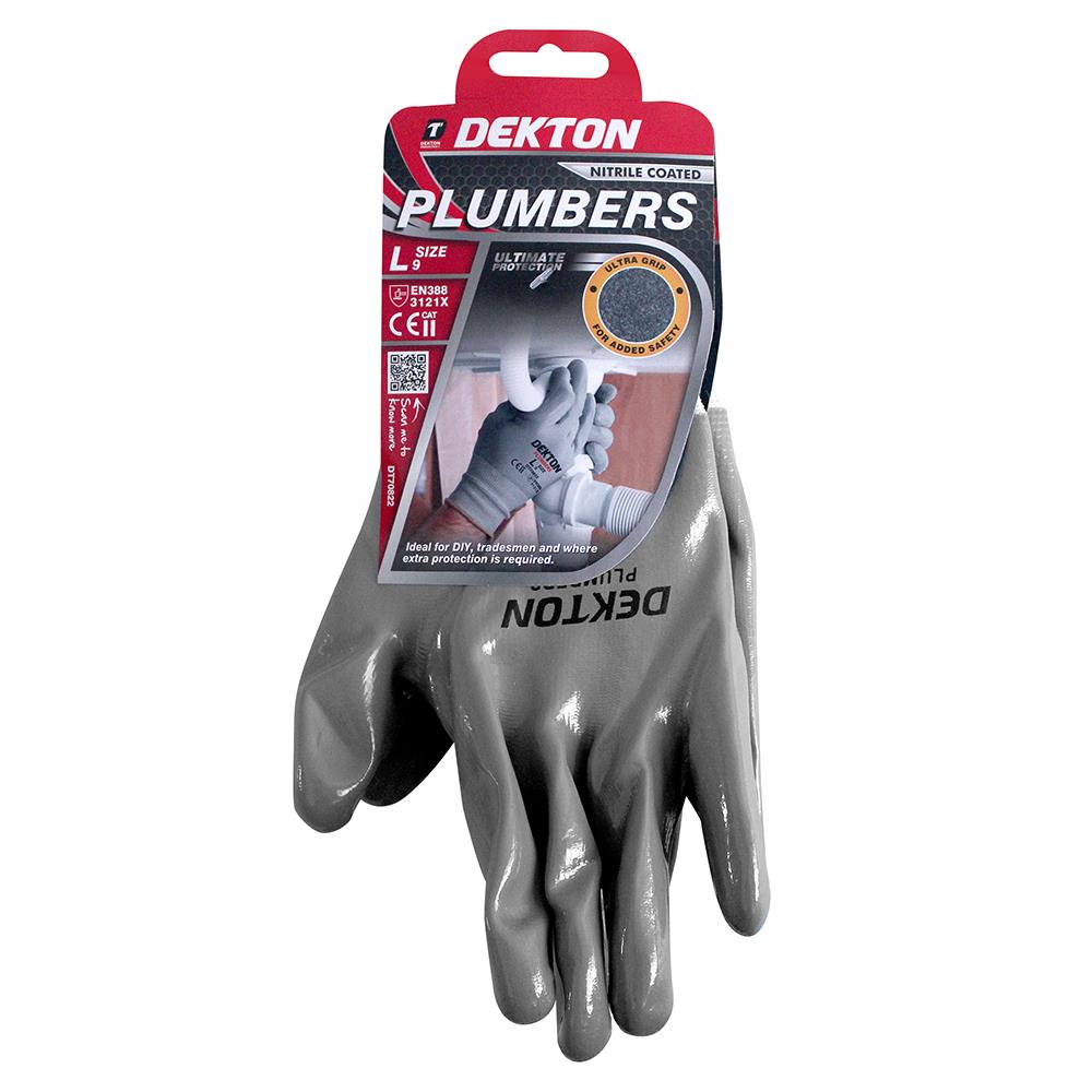 Dekton Size 9/L Plumbers Nitrile Coated Gloves - Click Image to Close