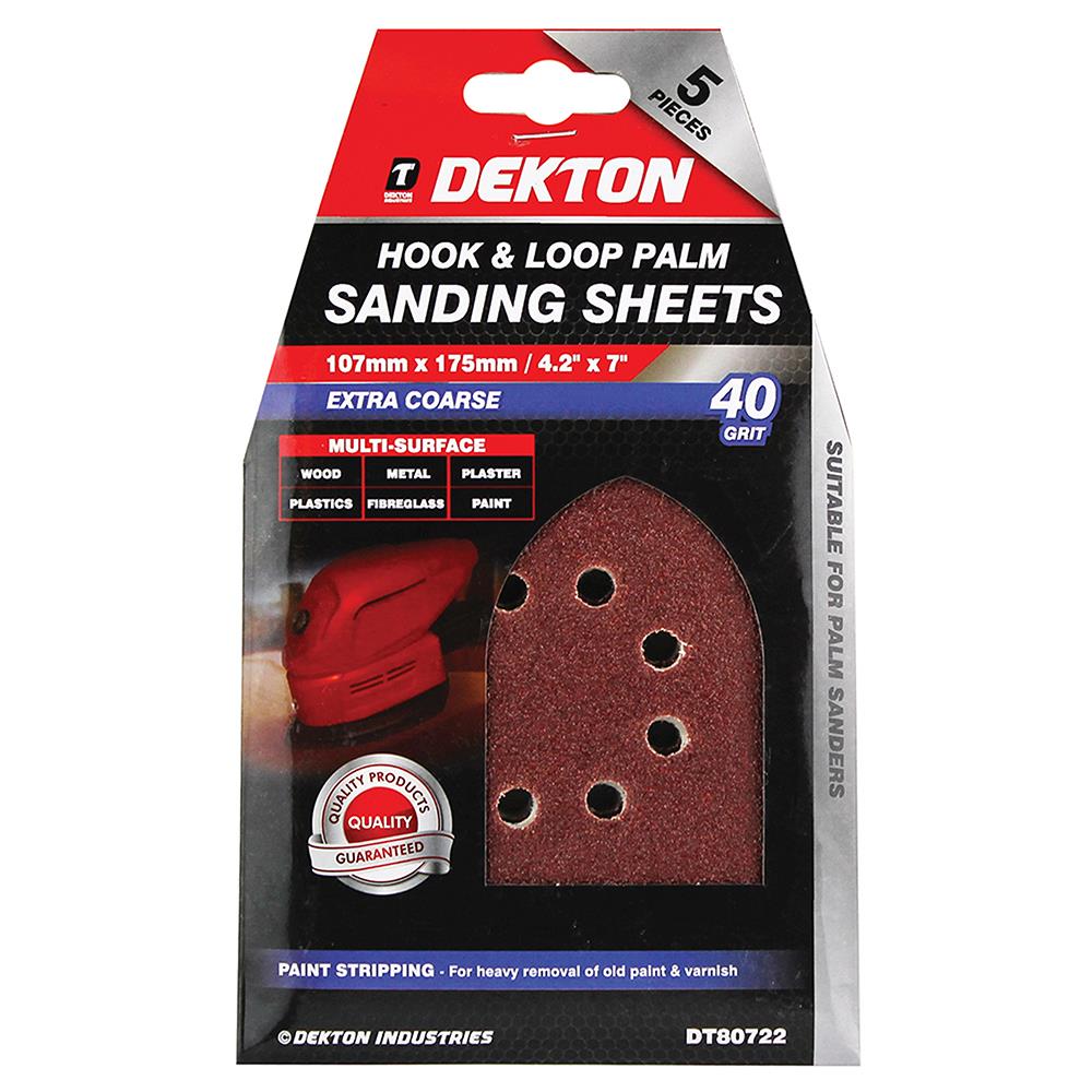 Dekton 5 Piece Hook And Loop Palm Sanding Sheets 107mm x 175mm - Click Image to Close