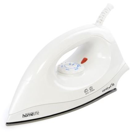 Homelife "Coral" 1200W Dry Iron - Non-Stick - White - Click Image to Close