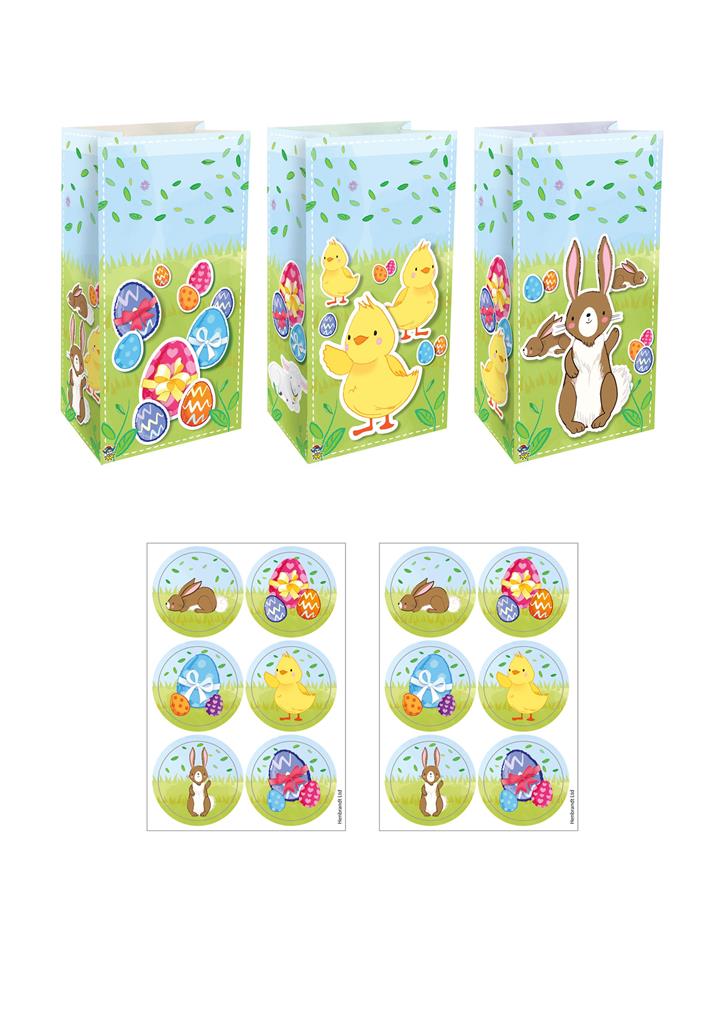 Easter Paper Party Bags With Stickers X 12 ( 14p Each ) - Click Image to Close