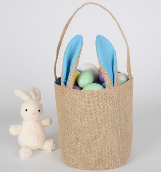 Easter Jute Bucket With Blue Ears 22 X 20cm - Click Image to Close