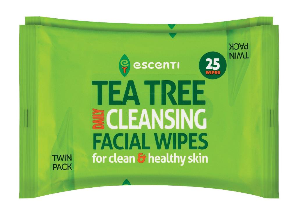 Escenti Tea Tree Daily Cleansing Facial Wipes 25 Pack - Click Image to Close