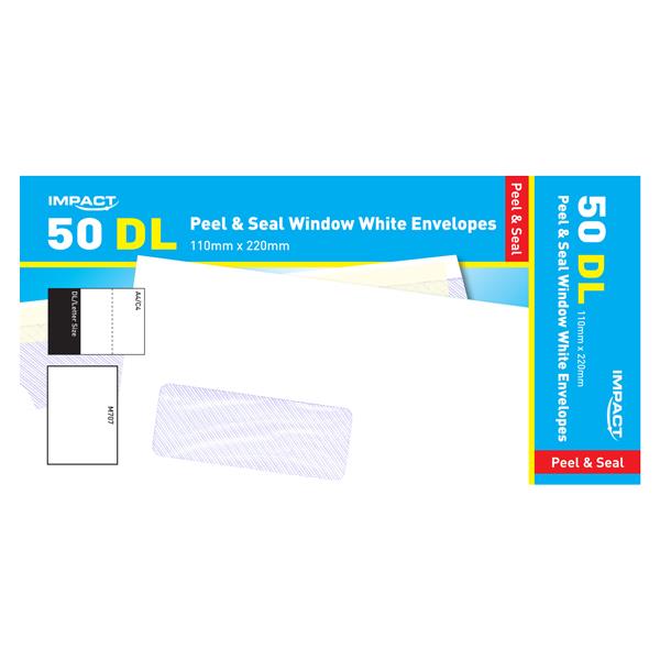 DL White 110 x 220mm Peel & Seal Window Envelopes 50 Pack - Click Image to Close