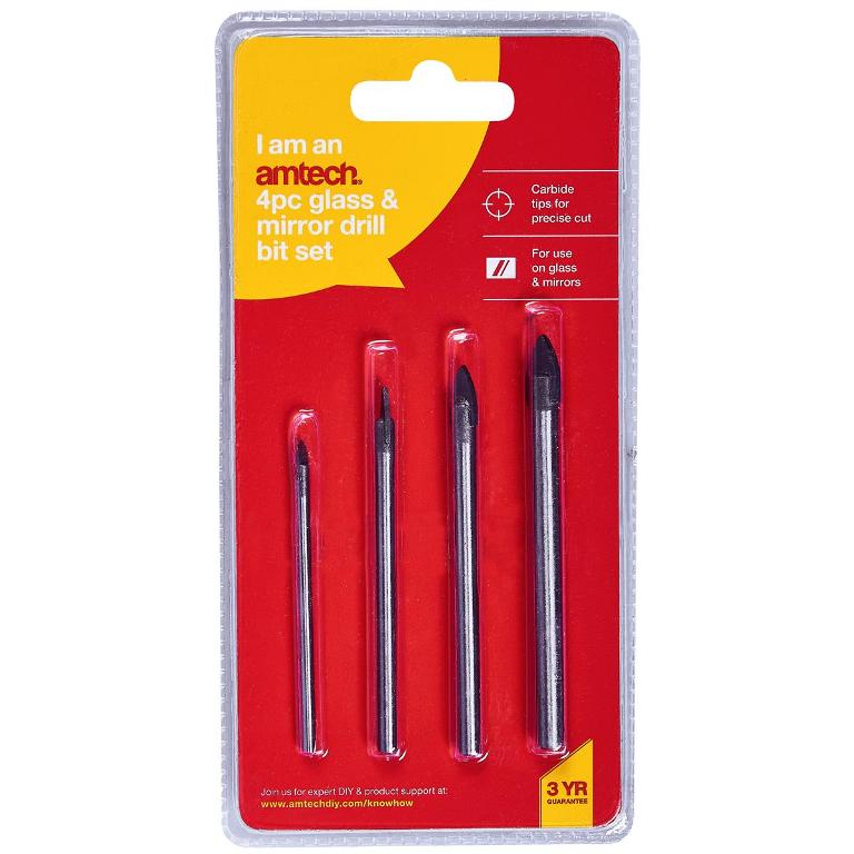 Amtech 4 Pack Glass & Mirror Drill Bit Set - Click Image to Close