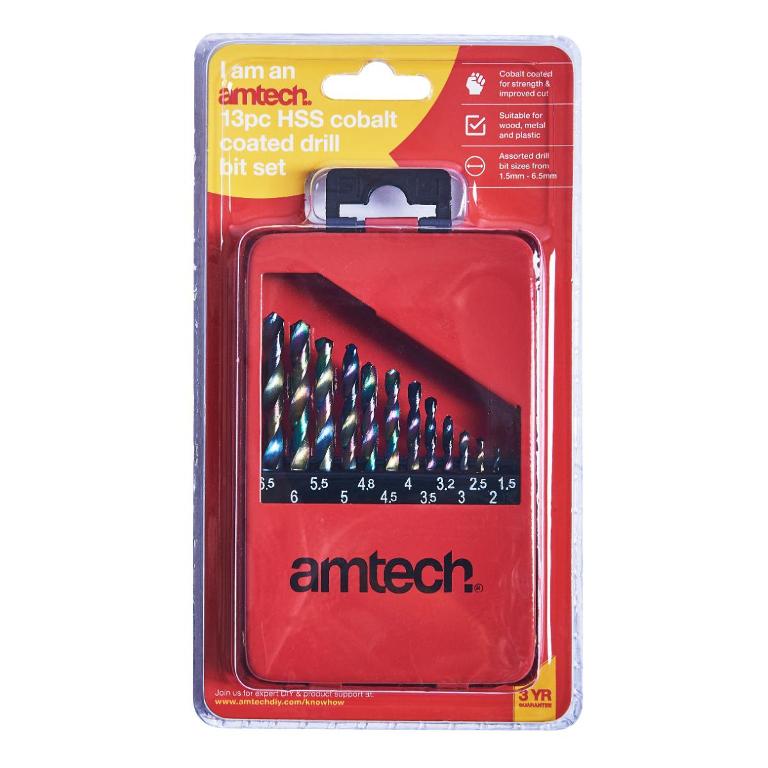 Amtech 13 Piece High Speed Steel Coated Drill Bits - Click Image to Close