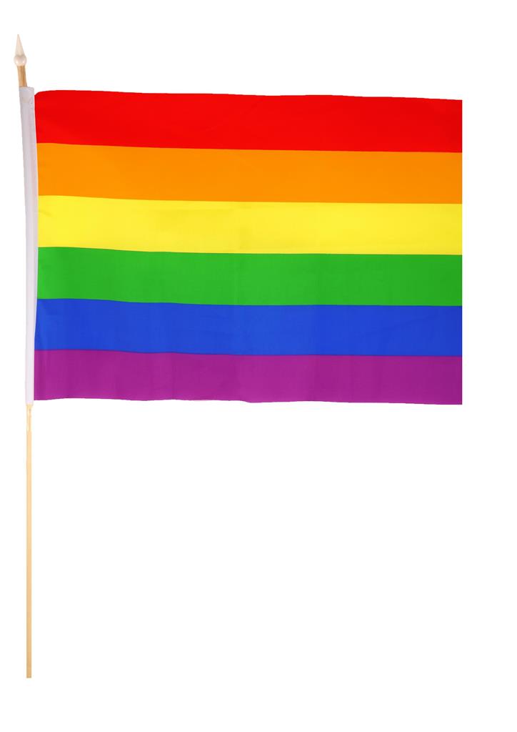 RAINBOW PRIDE HAND FLAG (45CM X 30CM) WITH WOODEN STICK - Click Image to Close