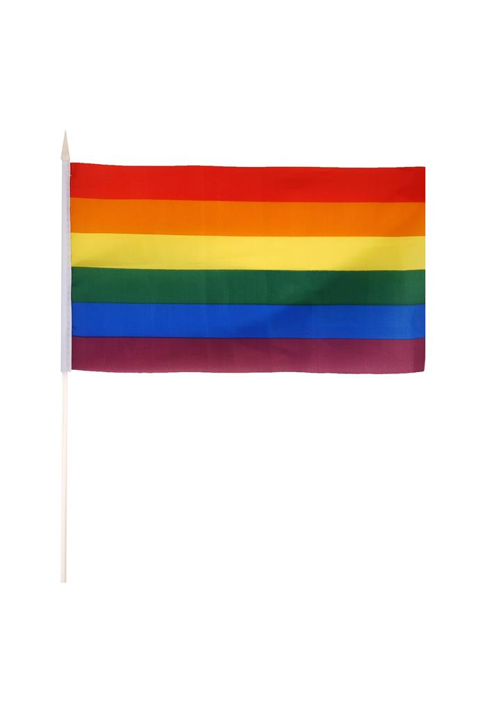 RAINBOW PRIDE HAND FLAG (29CM X 17CM)WOODEN STICK - Click Image to Close
