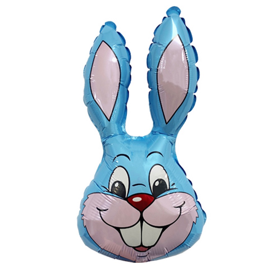 14" Pastel Blue Bunny Rabbit Head Foil Balloon - Click Image to Close