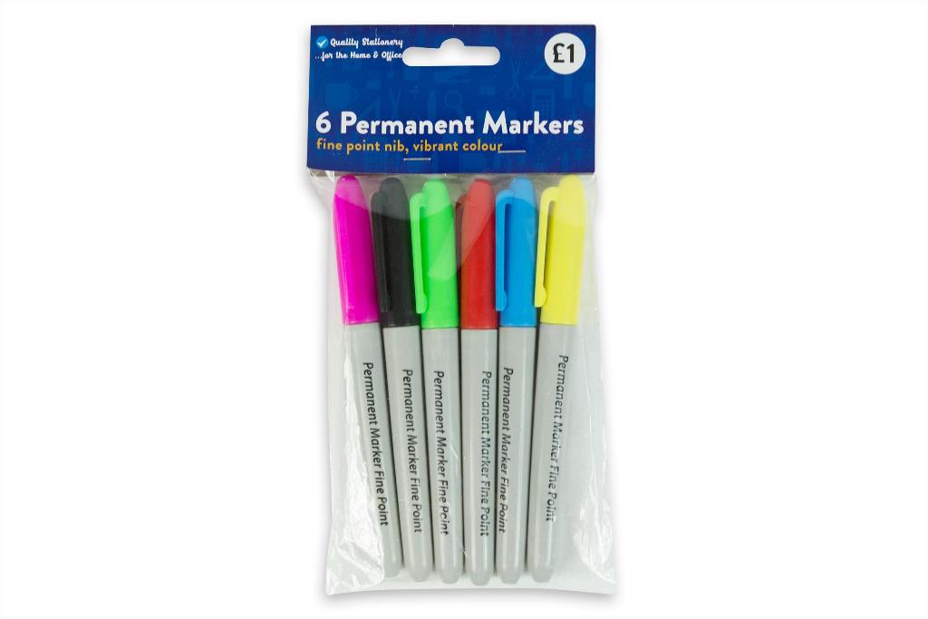 Assorted Permanent Markers 6 Pack - Click Image to Close