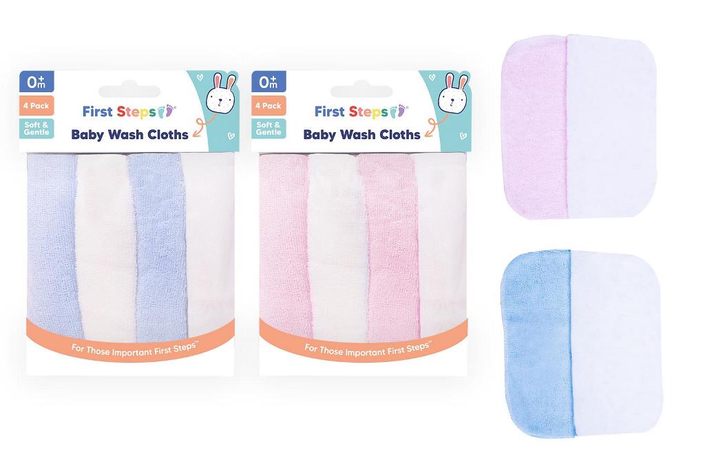First Steps Baby Wash Cloths 4 Pack - Click Image to Close