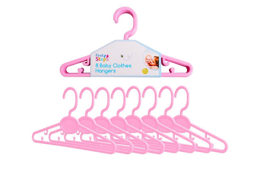 First Steps Pink Baby Clothes Hangers 22cm 8 Pack - Click Image to Close