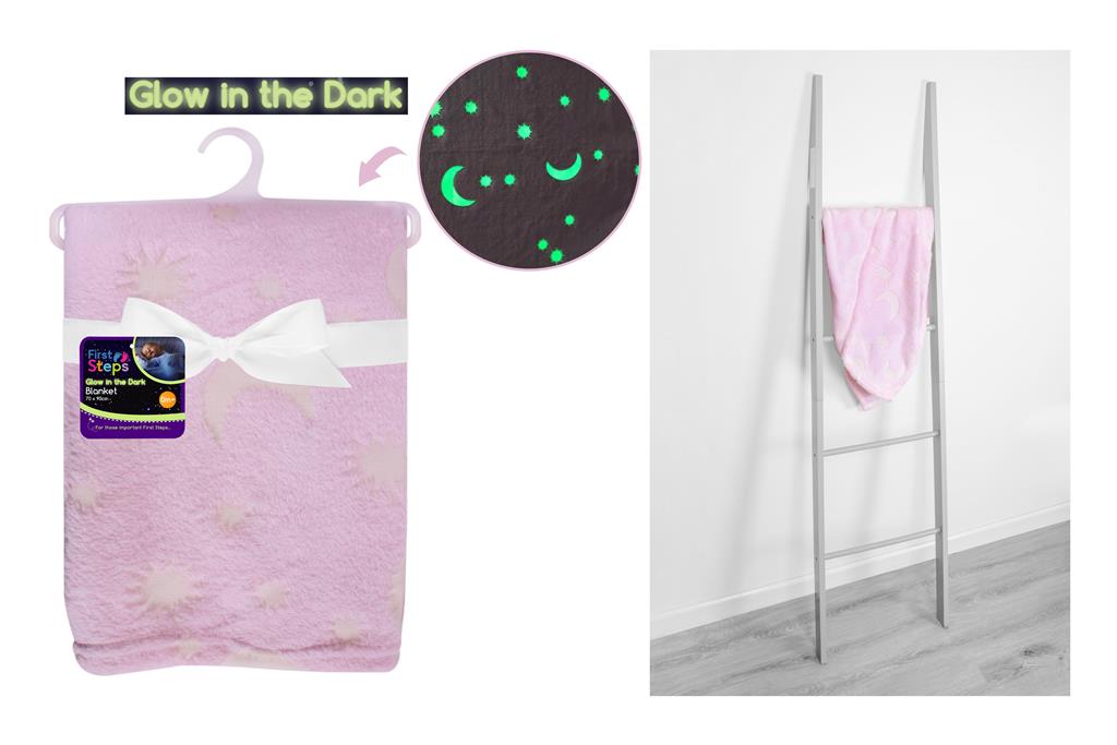First Steps Pink Glow In The Dark Baby Blanket - Click Image to Close