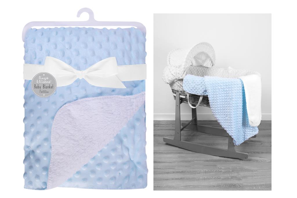 Luxurious Beautiful Ultra-Soft Baby Sherpa Mini Bobble 2 Layer Blanket with a Fur Back Blue 75 x 100cm 