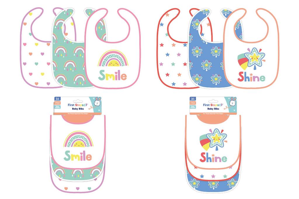 First Steps Baby Bibs 3 Pack - Click Image to Close