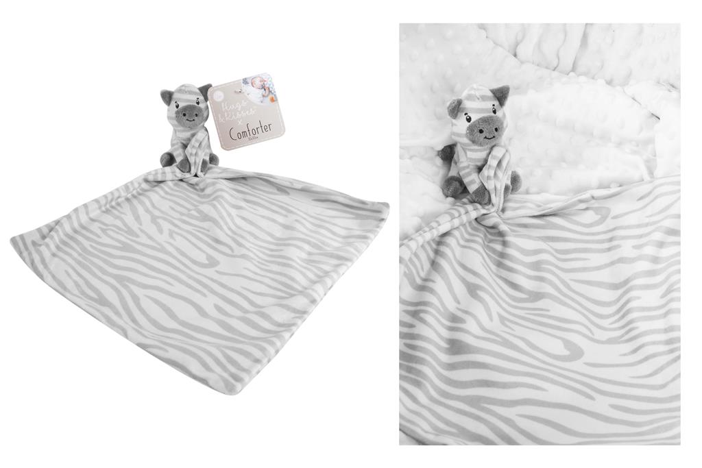Hugs & Kisses Baby Comforter 30X30cm Zebra Design - Click Image to Close