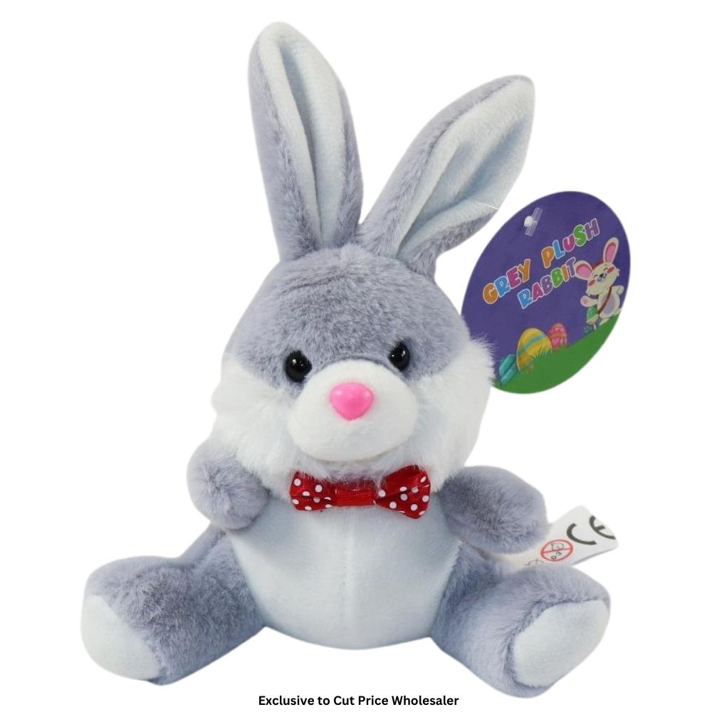 15cm Grey Plush Sitting Rabbit - Click Image to Close