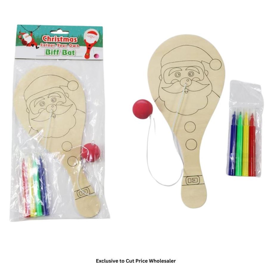 Christmas Santa Colour Your Own Paddle Ball Set - Click Image to Close