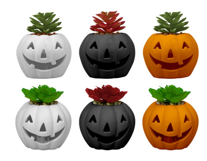 Halloween LED Pumpkin with Succulent 10cm - Click Image to Close