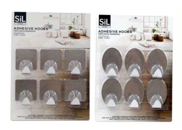 Stainless Steel Adhesive Hooks 6Pack - Click Image to Close