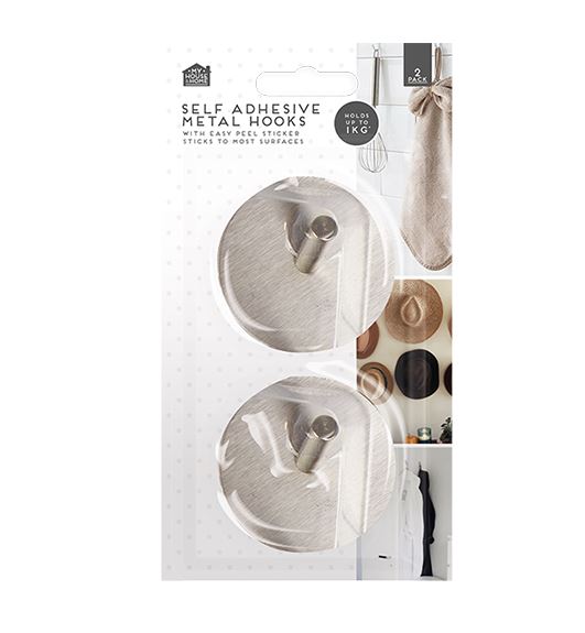 Metal Self-Adhesive Hooks 2 Pack - Click Image to Close