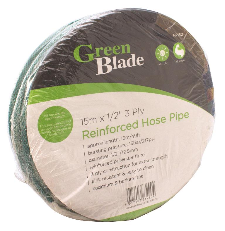 Green Blade 15M X 1/2" 3 Ply Reinforced Hose Pipe - Click Image to Close