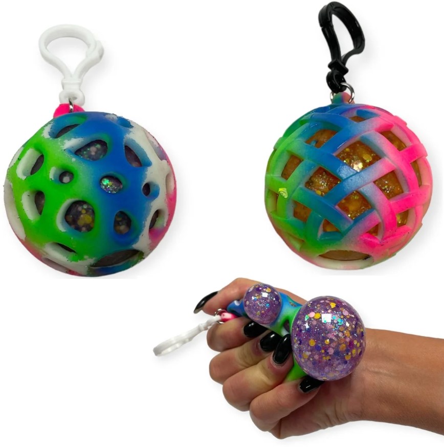 5.5cm Rainbow Crater Squish Ball Bag Clip - Click Image to Close